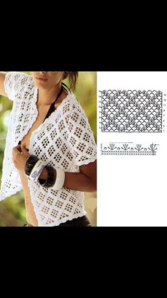 White Crochet Beach Cover Up with Detailed Flat Stitch Chart Pattern