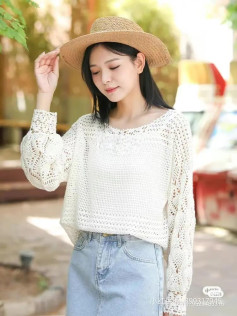 White Crochet Sweater Pattern Chart with Pineapple Stitch Sleeves and Lace Body Design