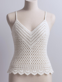 White Crochet V-Neck Top and High Neck Vest Patterns with Lace Edging