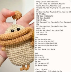 Amigurumi Crochet Pattern for Cute Tan Character with Big Smile and Ball