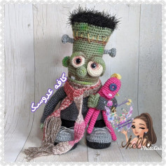 Amigurumi Frankenstein Monster Crochet Pattern with Scarf and Fish