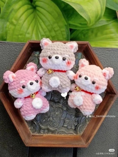 Amigurumi Shiba Inu Crochet Pattern: Pink, Beige and White Dog with Bell Collar