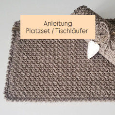 Anleitung für Platzset und Tischläufer mit Moss Stitch Muster, Garn Bobbiny Junior 3mm, Häkelnadel 6mm
