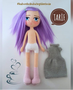 Bella Bebek Elbisesi, Atkı ve Bere Örgü Tarifi - Kartopu Amigurumi Kız Çocuk için Gri Kıyafet Seti