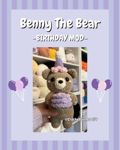 Benny The Bear Birthday Mod: Crochet Pattern for Party Hat and Cupcake Accessories