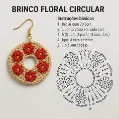 Brincos Crochê: Chart Floral Circular, Leque Colorido e Pena Boho