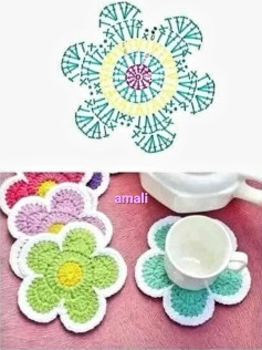 Crochet Flower Coaster Chart Pattern with Stitch Key