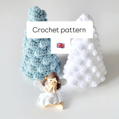 Crochet Pattern for Bobble Tree: Blue and White Styrofoam Cone Decoration with Cotton Yarn Instructions