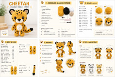 Cute Cheetah Amigurumi Crochet Pattern Chart with Materials and Assembly Instructions