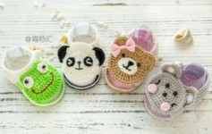 Cute Crochet Baby Booties: Frog, Panda, Lion, Pig, Monkey, Cow, Tiger, Rabbit, Mouse, Bull, Horse, Sheep, Chicken, Dog, Boar Patterns
