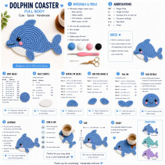 Cute Dolphin Coaster Full Body Free Crochet Pattern