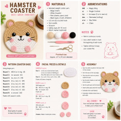 Cute Hamster Coaster Crochet Free Pattern - Beige, White & Pink