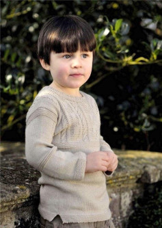 Ernest Beige Cable Knit Sweater Pattern for Boys by Caroline Pearce