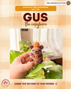 Free Amigurumi Pattern Gus the Capybara with Orange and Pretzel