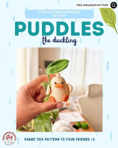 Free Amigurumi Pattern: Puddles the Duckling - Cute Yellow Crochet Baby Duck with Leaf Umbrella