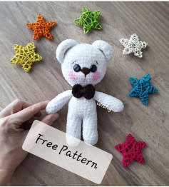 Free Amigurumi White Bear Pattern with Bow Tie by Leithy