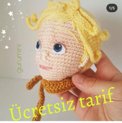 Free crochet amigurumi head tutorial for blonde boy character with step-by-step photos and written pattern