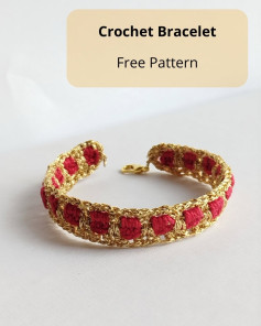 Free Crochet Bracelet Pattern: Golden Thread and Red Cotton Design