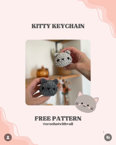 Free Crochet Kitty Keychain Pattern - Cute Amigurumi Cat Head Tutorial with Chenille Yarn Instructions