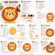 Free Crochet Lion Coaster Pattern with Ruffle Mane