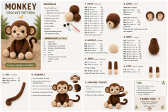 Free Crochet Monkey Amigurumi Pattern with Materials and Assembly Instructions