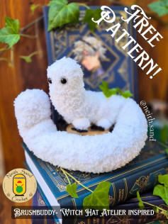 Free Crochet Pattern: Brushbuddy (Witch Hat Atelier Inspired) - White Fur Yarn Amigurumi Doll Tutorial