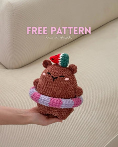 Free Crochet Pattern: Chubby Summer Capybara with Watermelon and Swim Ring