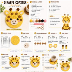 Free Crochet Pattern: Cute Giraffe Coaster with Spots Design - Step-by-Step Chart and Instructions