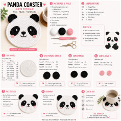 Free Crochet Pattern: Cute Panda Coaster with White, Black, and Pink Cotton Yarn