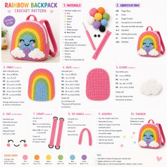 Free Crochet Pattern: Cute Rainbow Backpack with Face and Clouds