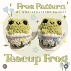 Free Crochet Pattern: Cute Teacup Frog Amigurumi with Chenille Yarn