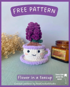 Free Crochet Pattern: Flower in a Teacup by AnaCrochetStudio