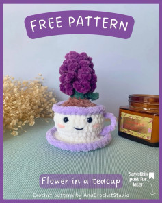 Free Crochet Pattern: Flower in a Teacup - Cute Amigurumi with Chenille Yarn by AnaCrochetStudio