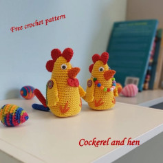 Free Crochet Pattern for Cockerel and Hen Amigurumi by Iryna Zubova