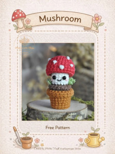 Free Crochet Pattern for Cute Amigurumi Mushroom with Red Spotted Cap and Smiling Face