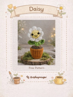 Free Crochet Pattern for Cute Daisy Flower in Pot with Face