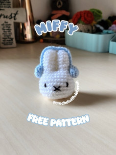Free Crochet Pattern for Cute Miffy Rabbit Amigurumi with White Body and Blue Ears