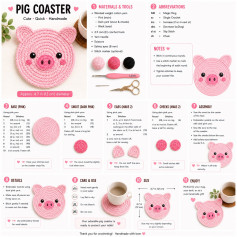 Free Crochet Pattern for Cute Pink Pig Coaster with Step-by-Step Instructions