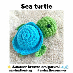 Free Crochet Pattern for Cute Sea Turtle Amigurumi with Blue Shell and Green Body