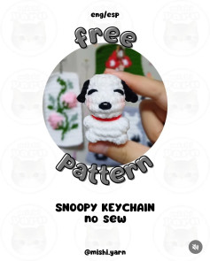 Free Crochet Pattern for Cute White and Black Snoopy Keychain Amigurumi by Mishi Yarn