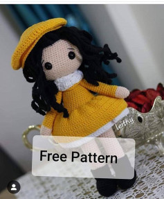 Free Crochet Pattern for Mine Doll with Black Hair and Yellow Dress