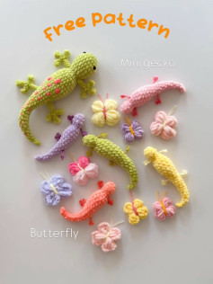 Free Crochet Pattern for Mini Gecko and Butterfly with Colorful Yarn