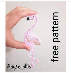 Free Crochet Pattern for Miniature Pink Flamingo Brooch with Gold Wire Wings