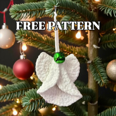 Free Crochet Pattern for Traditional Angel Ornament with Wings and Green Bell by Frankie's Stitches