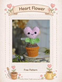Free Crochet Pattern: Heart Flower Amigurumi with Soil Ball and Pot