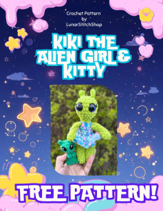 Free Crochet Pattern: Kiki the Alien Girl & Kitty Amigurumi