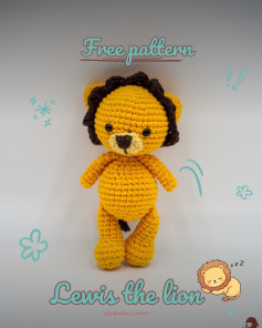Free Crochet Pattern: Lewis the Lion Amigurumi Doll with Yellow and Brown Mane