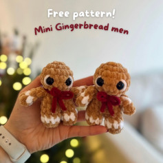 Free Crochet Pattern: Mini Gingerbread Men Amigurumi with Red Bow