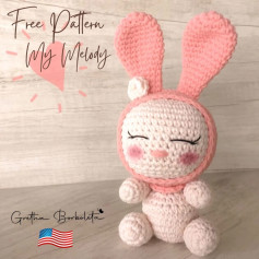 Free Crochet Pattern My Melody Amigurumi Doll with Pink Ears Hood and Cute Sleeping Face Design