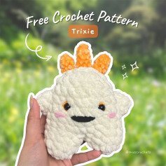 Free Crochet Pattern Trixie: Cute White Amigurumi Monster with Orange Horns